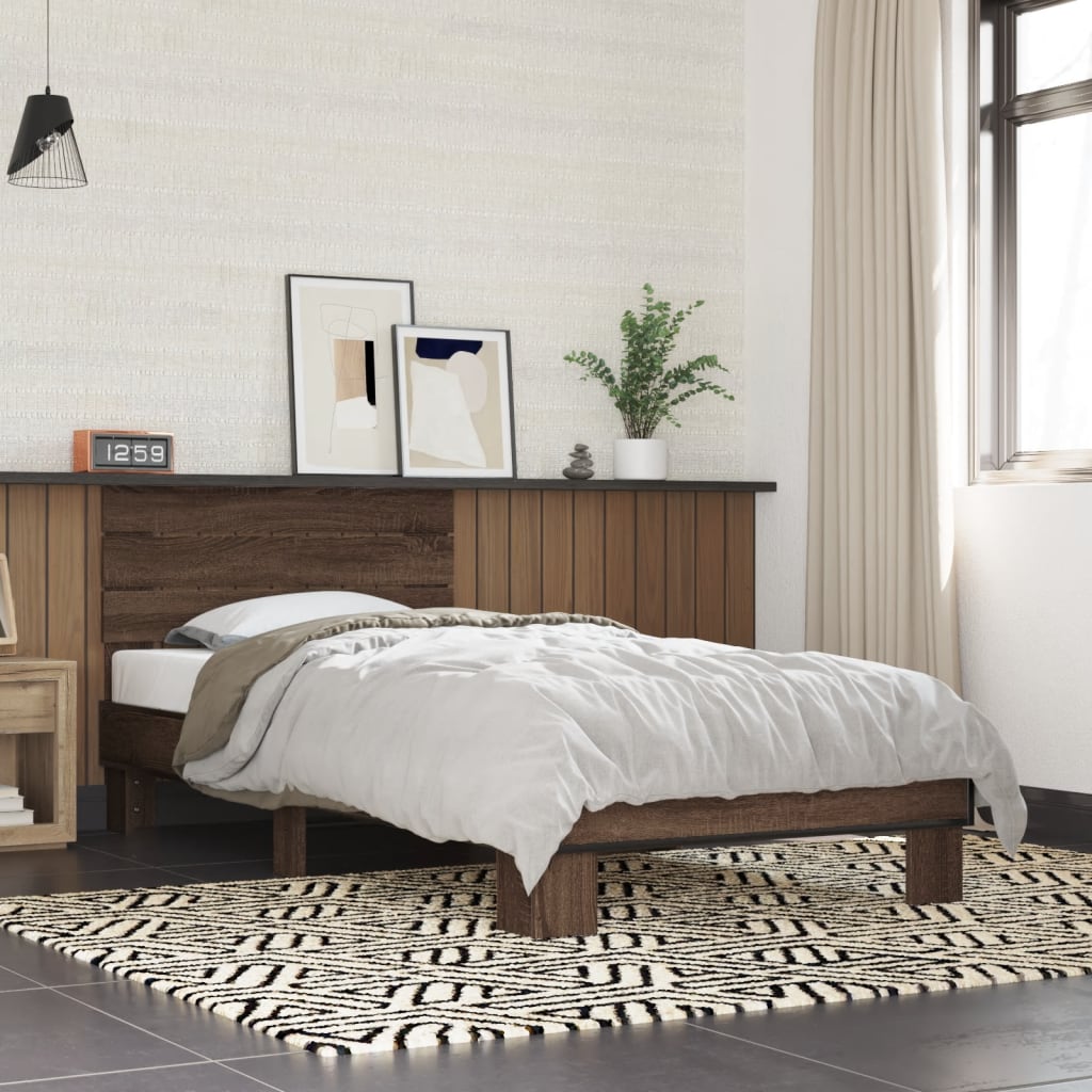 Bed Frame Brown Oak 100x200 cm Engineered Wood and Metal