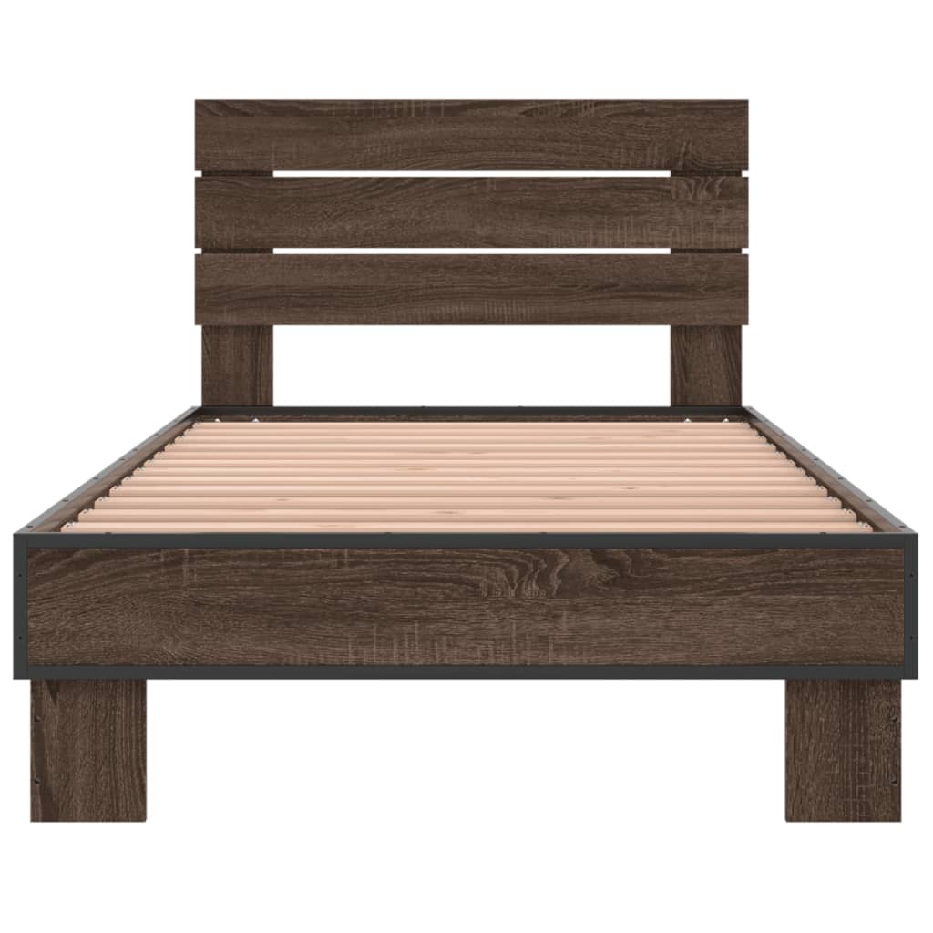 Bed Frame Brown Oak 100x200 cm Engineered Wood and Metal