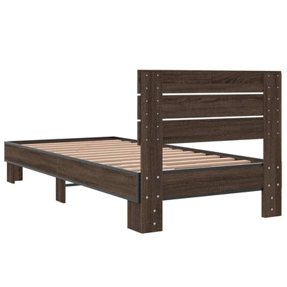 Bed Frame Brown Oak 100x200 cm Engineered Wood and Metal