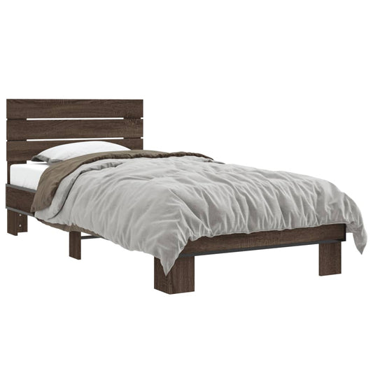 Bed Frame Brown Oak 100x200 cm Engineered Wood and Metal