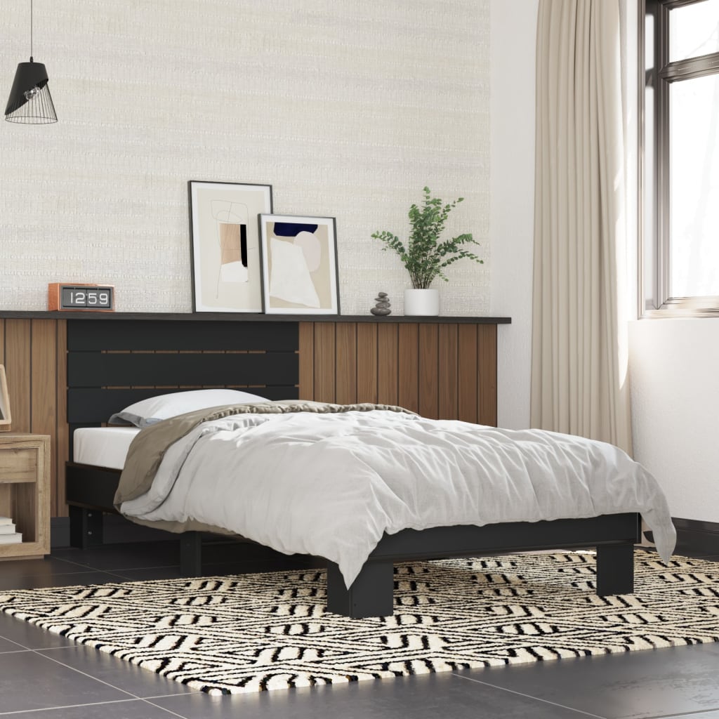 Bed Frame Black 90x200 cm Engineered Wood and Metal