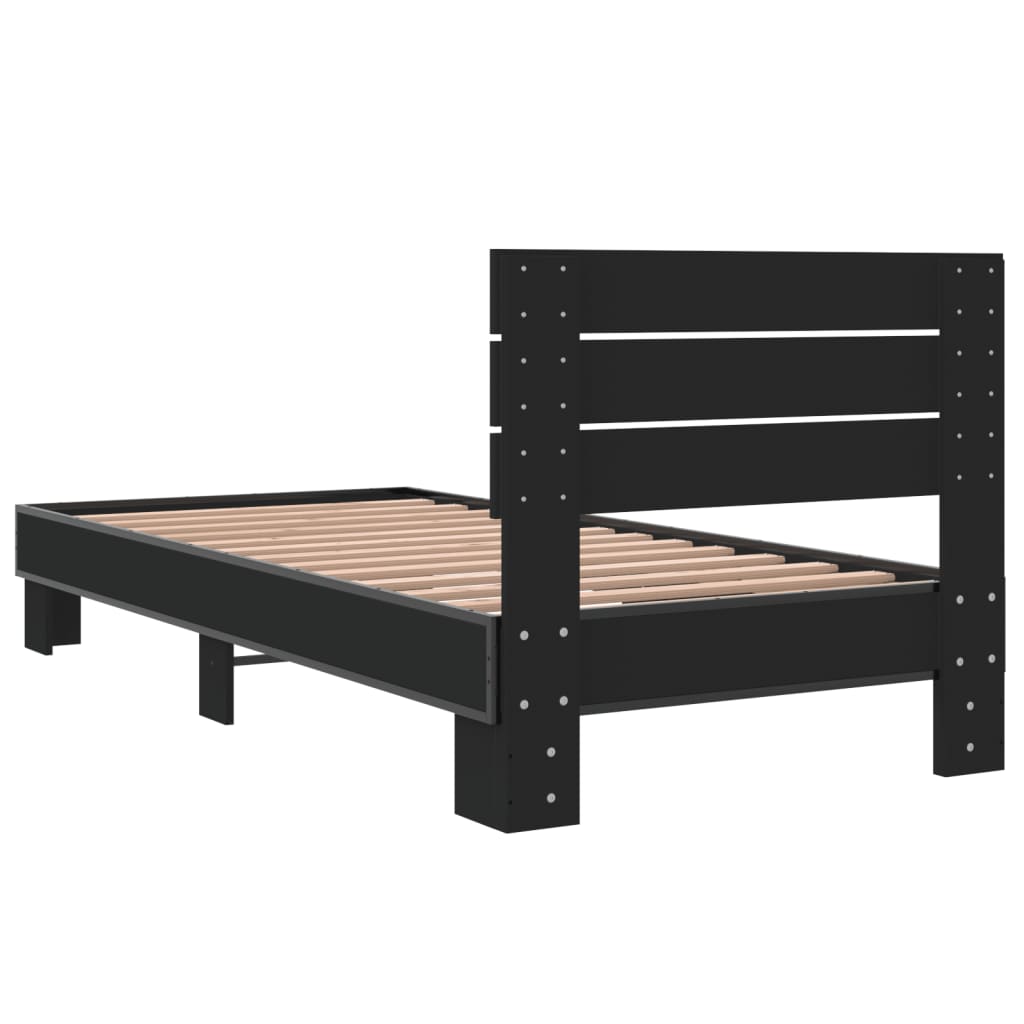 Bed Frame Black 90x200 cm Engineered Wood and Metal