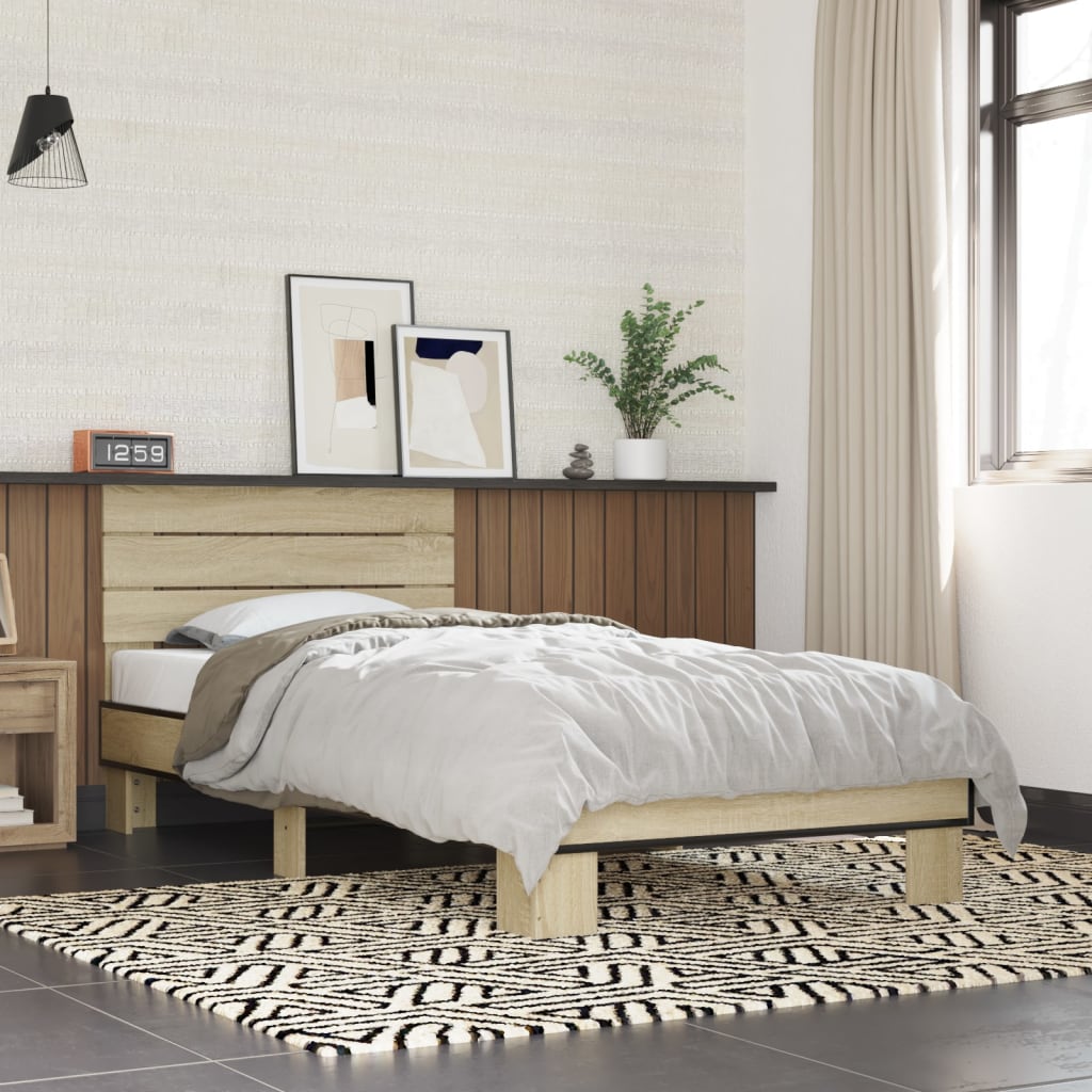 Bed Frame Sonoma Oak 90x200 cm Engineered Wood and Metal