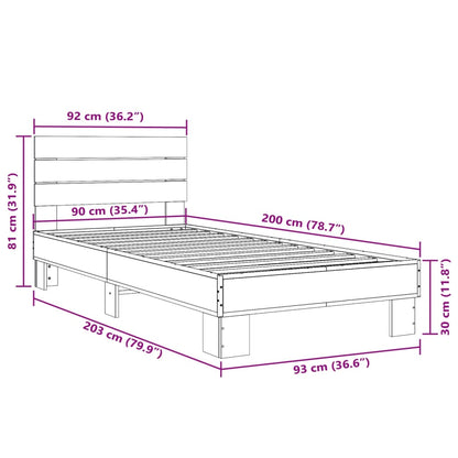 Bed Frame Sonoma Oak 90x200 cm Engineered Wood and Metal