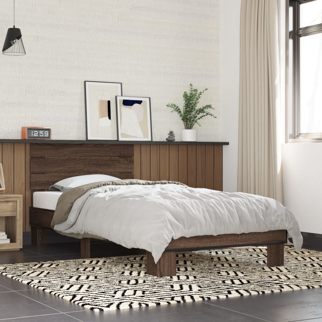 Bed Frame Brown Oak 90x200 cm Engineered Wood and Metal