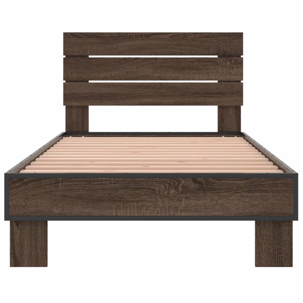 Bed Frame Brown Oak 90x200 cm Engineered Wood and Metal