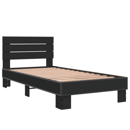 Bed Frame Black 75x190 cm Small Single Engineered Wood and Metal