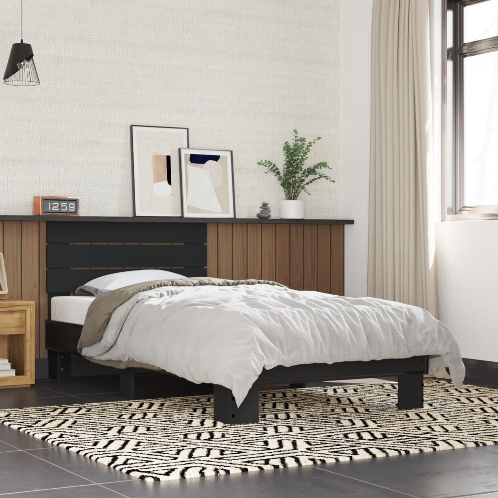 Bed Frame Black 75x190 cm Small Single Engineered Wood and Metal