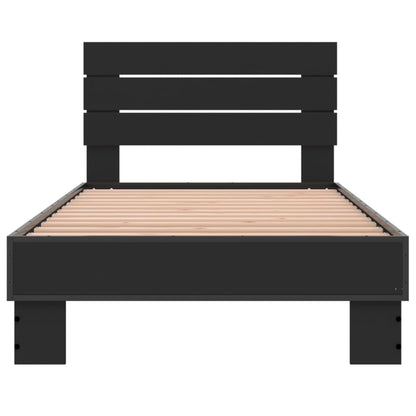 Bed Frame Black 75x190 cm Small Single Engineered Wood and Metal