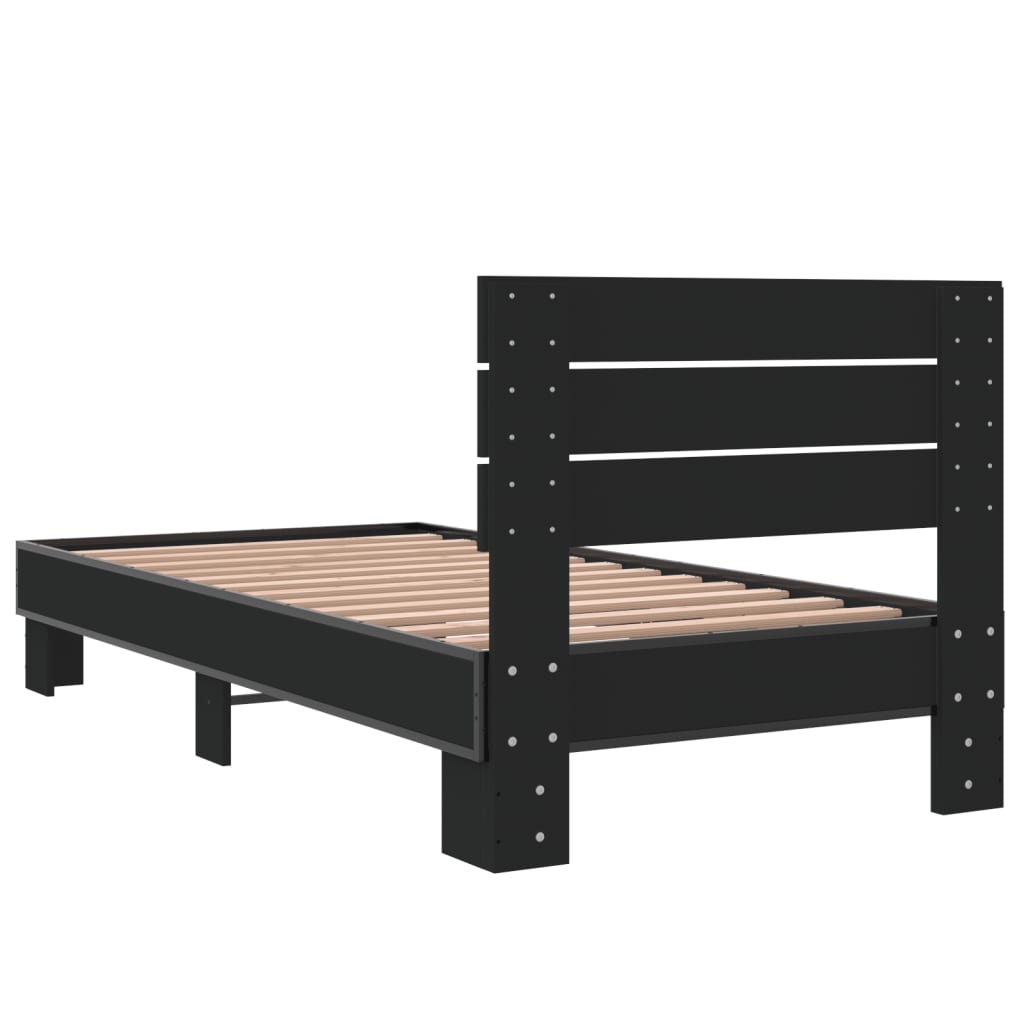 Bed Frame Black 75x190 cm Small Single Engineered Wood and Metal