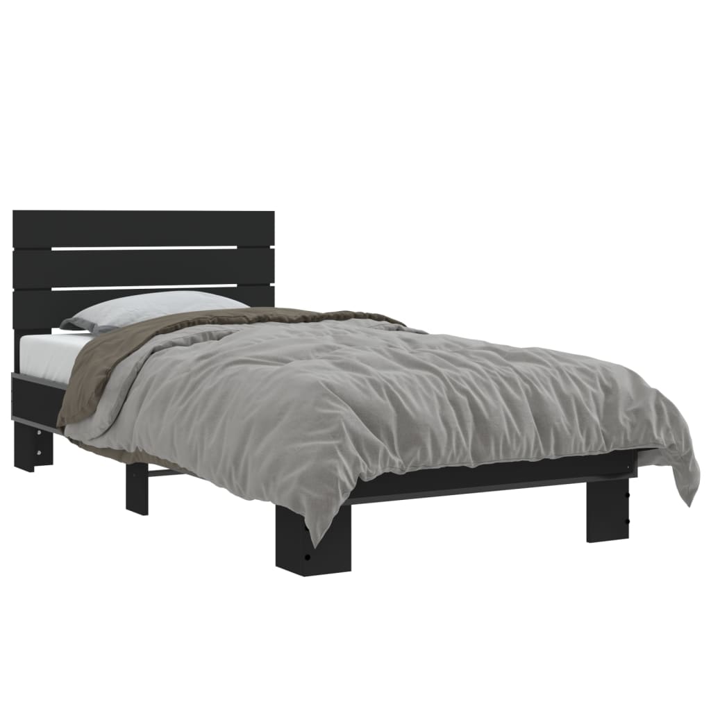 Bed Frame Black 75x190 cm Small Single Engineered Wood and Metal