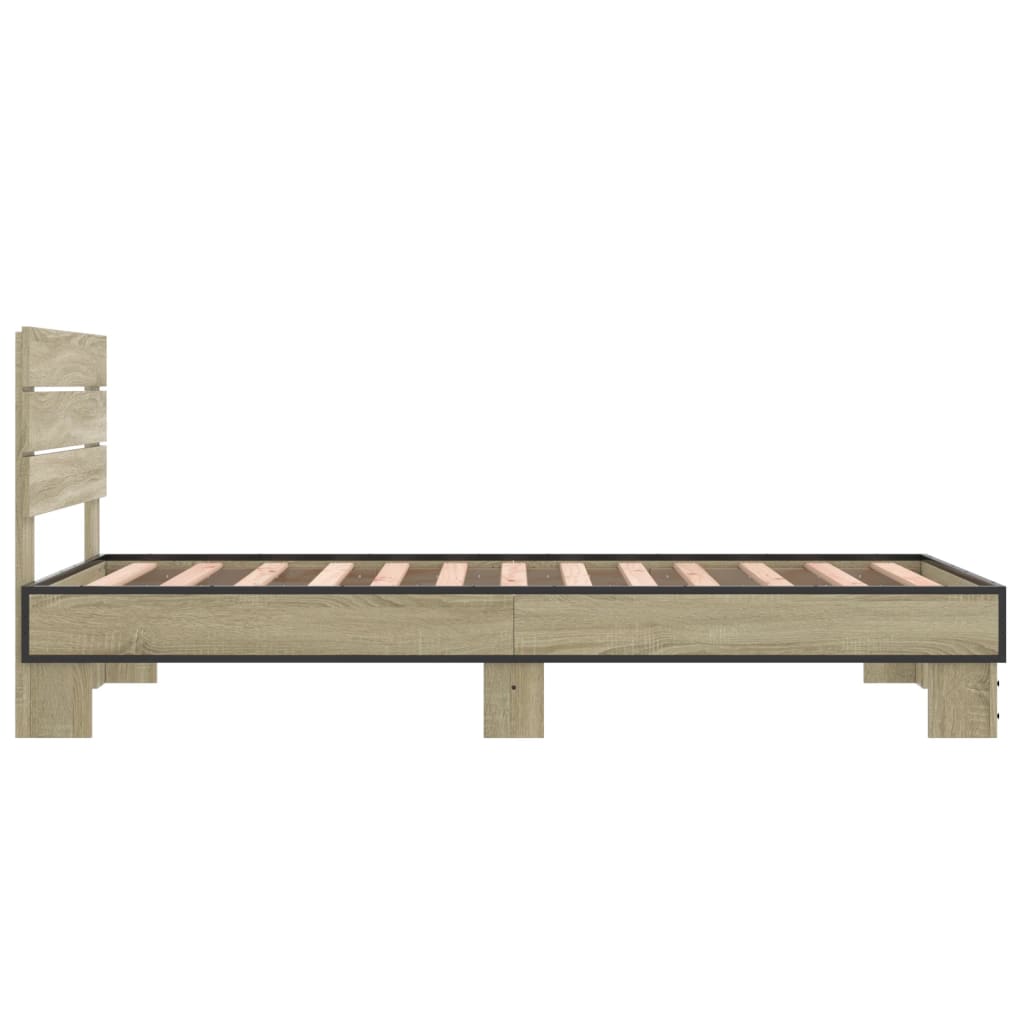 Bed Frame Sonoma Oak 75x190 cm Small Single Engineered Wood and Metal