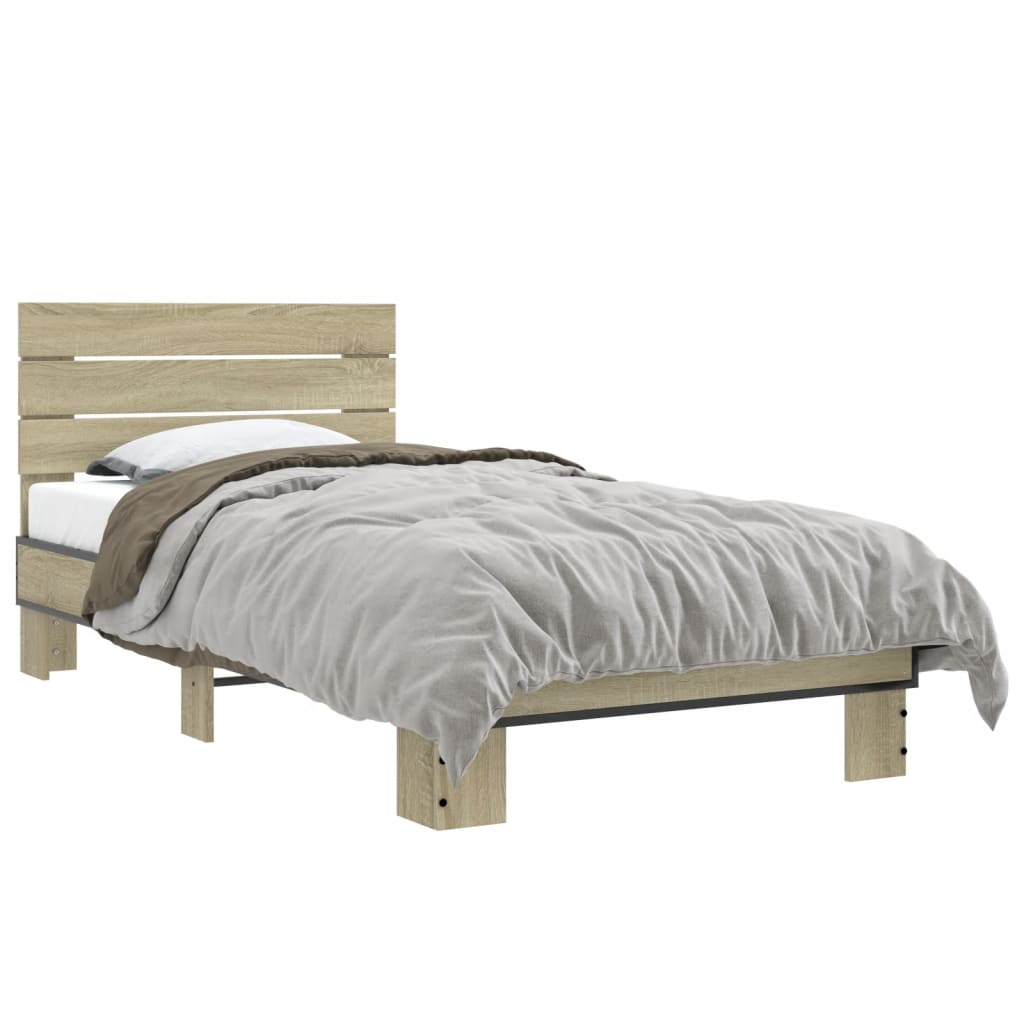 Bed Frame Sonoma Oak 75x190 cm Small Single Engineered Wood and Metal