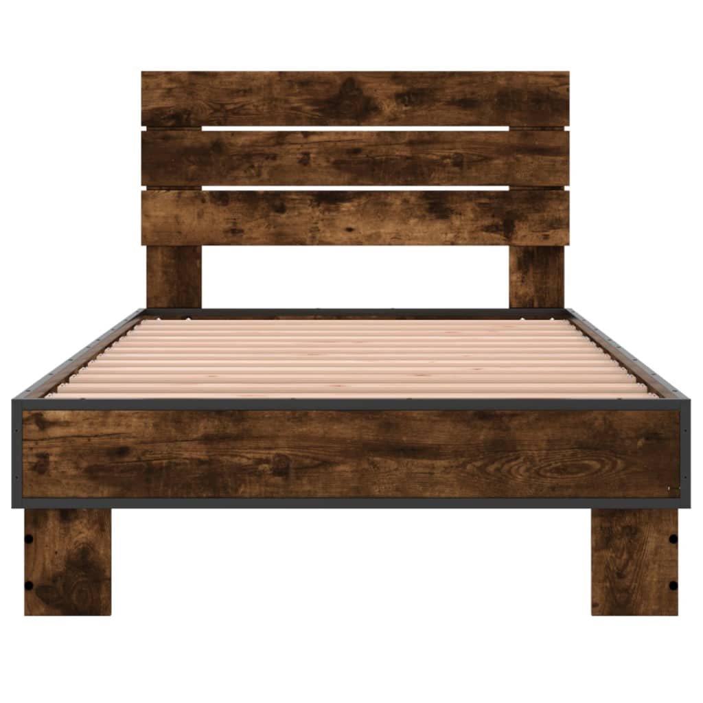 Bed Frame Smoked Oak 75x190 cm Small Single Engineered Wood and Metal