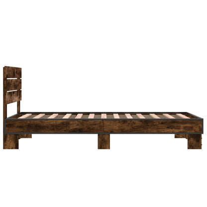 Bed Frame Smoked Oak 75x190 cm Small Single Engineered Wood and Metal