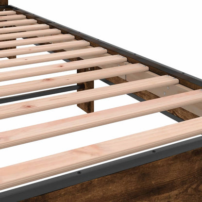 Bed Frame Smoked Oak 75x190 cm Small Single Engineered Wood and Metal