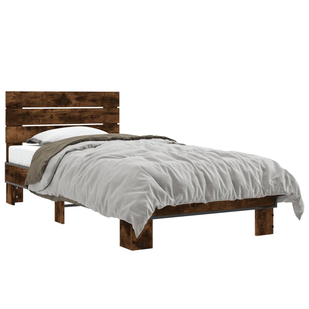 Bed Frame Smoked Oak 75x190 cm Small Single Engineered Wood and Metal