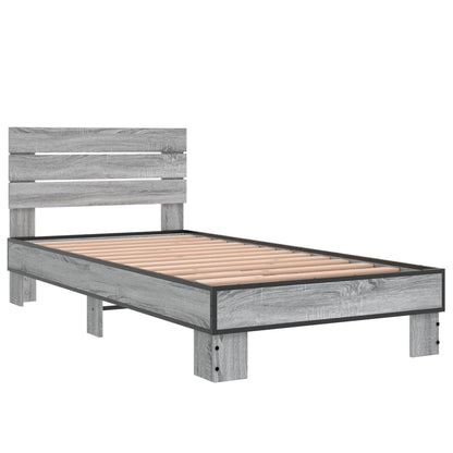 Bed Frame Grey Sonoma 75x190 cm Small Single Engineered Wood and Metal