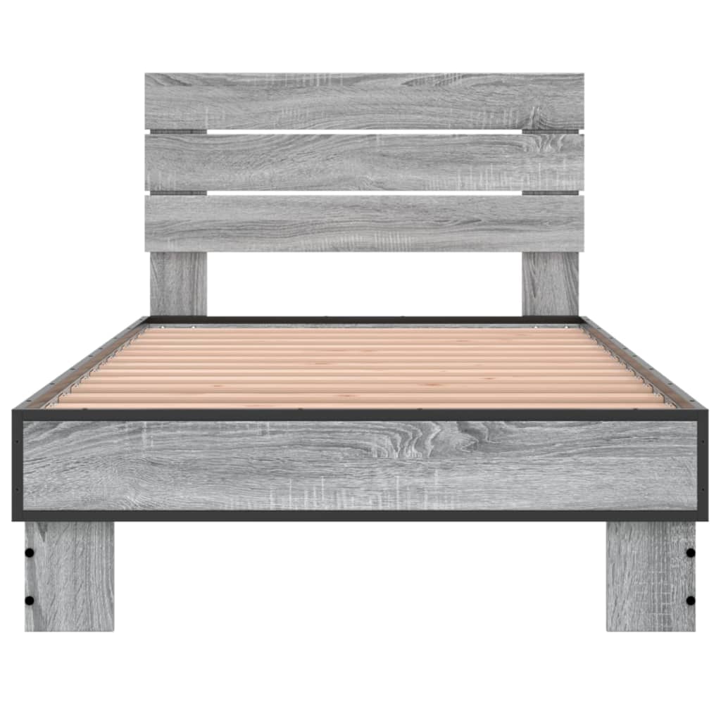 Bed Frame Grey Sonoma 75x190 cm Small Single Engineered Wood and Metal