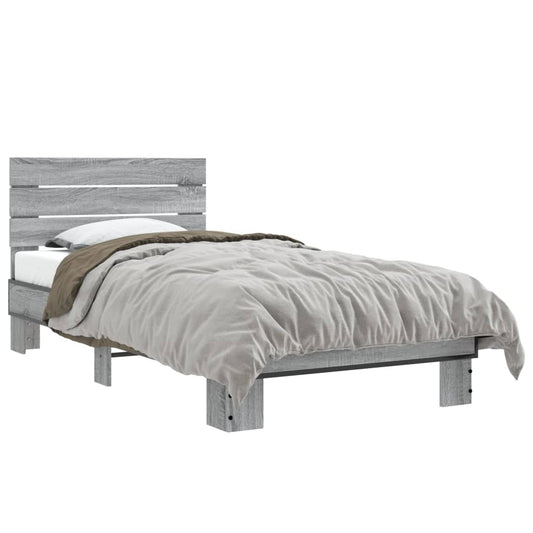 Bed Frame Grey Sonoma 75x190 cm Small Single Engineered Wood and Metal