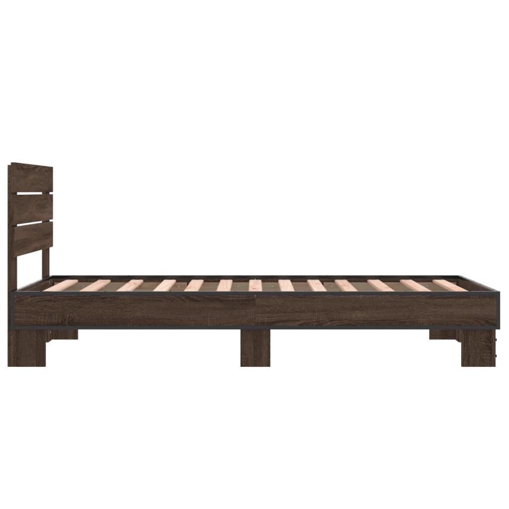 Bed Frame Brown Oak 75x190 cm Small Single Engineered Wood and Metal