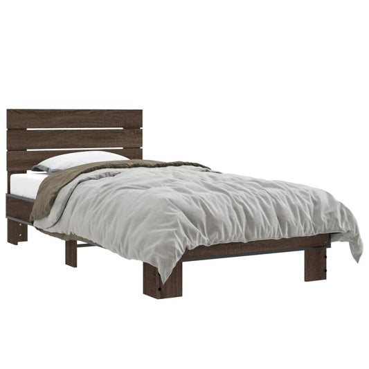 Bed Frame Brown Oak 75x190 cm Small Single Engineered Wood and Metal