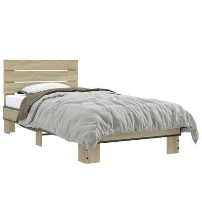 Bed Frame Sonoma Oak 90x190 cm Single Engineered Wood and Metal