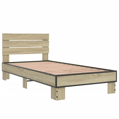 Bed Frame Sonoma Oak 90x190 cm Single Engineered Wood and Metal