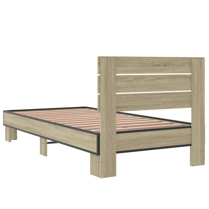 Bed Frame Sonoma Oak 90x190 cm Single Engineered Wood and Metal