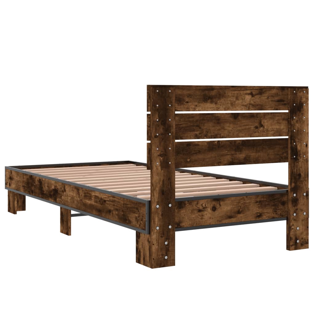 Bed Frame Smoked Oak 90x190 cm Single Engineered Wood and Metal