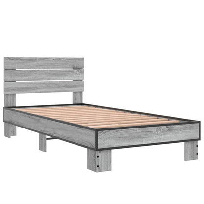 Bed Frame Grey Sonoma 90x190 cm Single Engineered Wood and Metal