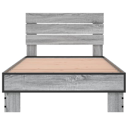 Bed Frame Grey Sonoma 90x190 cm Single Engineered Wood and Metal