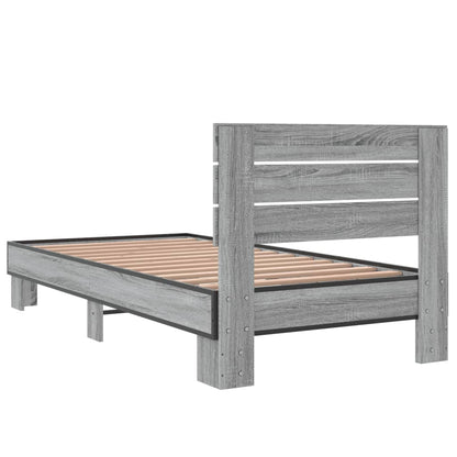 Bed Frame Grey Sonoma 90x190 cm Single Engineered Wood and Metal