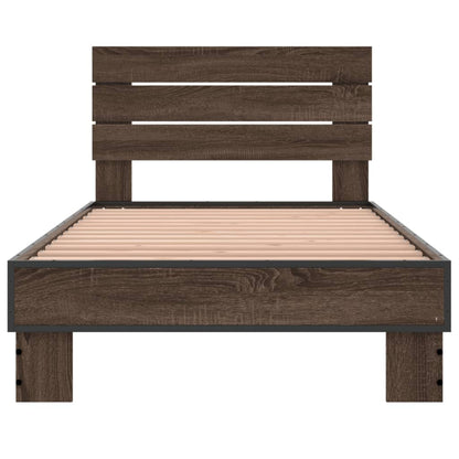 Bed Frame Brown Oak 90x190 cm Single Engineered Wood and Metal