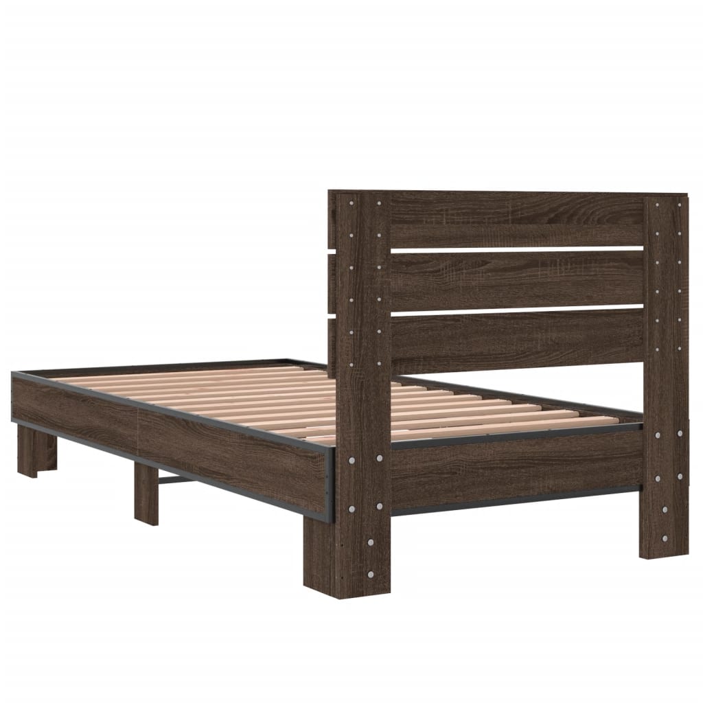 Bed Frame Brown Oak 90x190 cm Single Engineered Wood and Metal