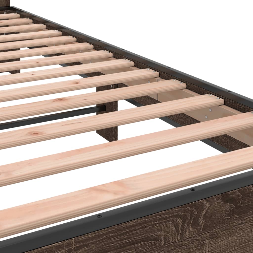 Bed Frame Brown Oak 90x190 cm Single Engineered Wood and Metal