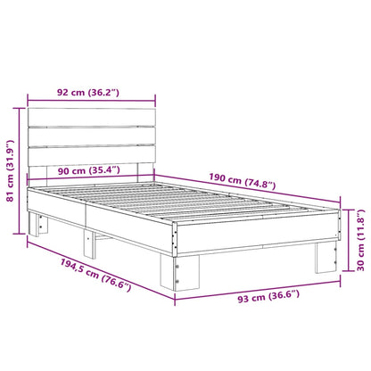 Bed Frame Brown Oak 90x190 cm Single Engineered Wood and Metal