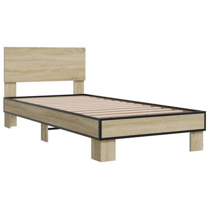 Bed Frame Sonoma Oak 100x200 cm Engineered Wood and Metal