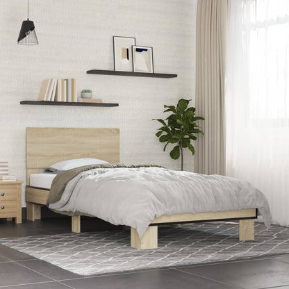 Bed Frame Sonoma Oak 100x200 cm Engineered Wood and Metal