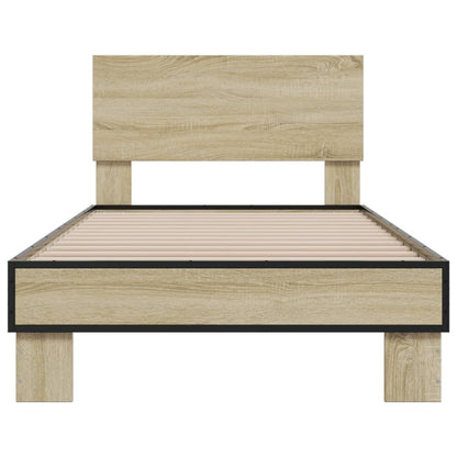 Bed Frame Sonoma Oak 100x200 cm Engineered Wood and Metal