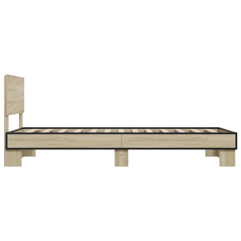 Bed Frame Sonoma Oak 100x200 cm Engineered Wood and Metal