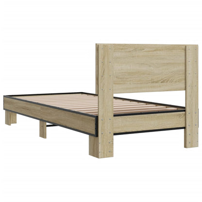 Bed Frame Sonoma Oak 100x200 cm Engineered Wood and Metal