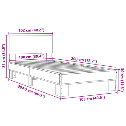 Bed Frame Sonoma Oak 100x200 cm Engineered Wood and Metal