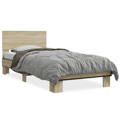 Bed Frame Sonoma Oak 100x200 cm Engineered Wood and Metal