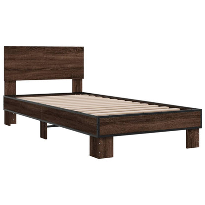 Bed Frame Brown Oak 100x200 cm Engineered Wood and Metal