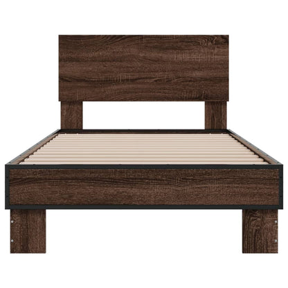 Bed Frame Brown Oak 100x200 cm Engineered Wood and Metal