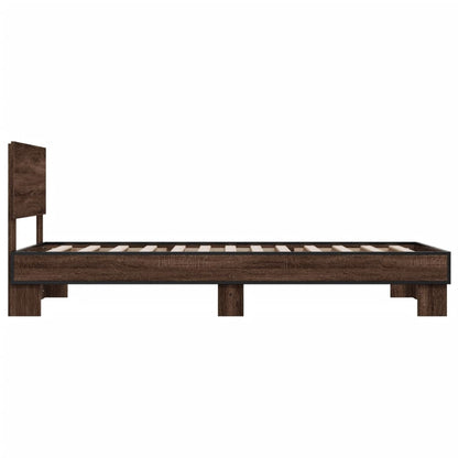 Bed Frame Brown Oak 100x200 cm Engineered Wood and Metal