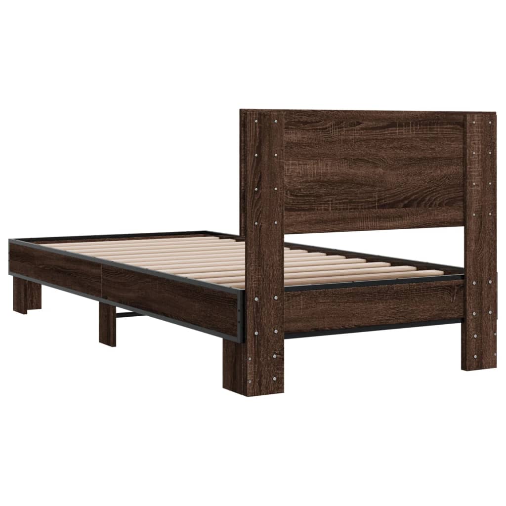 Bed Frame Brown Oak 100x200 cm Engineered Wood and Metal