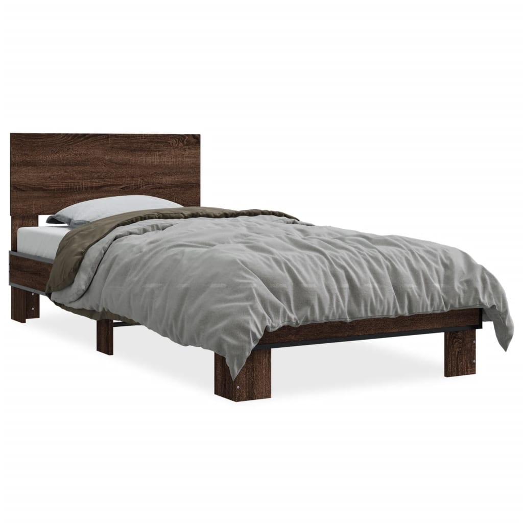 Bed Frame Brown Oak 100x200 cm Engineered Wood and Metal