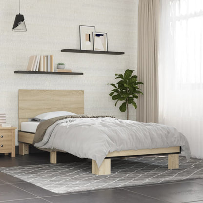 Bed Frame Sonoma Oak 90x200 cm Engineered Wood and Metal